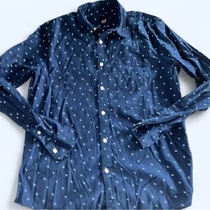 GAP Men's Dark Blue Printed Button-Down Shirt